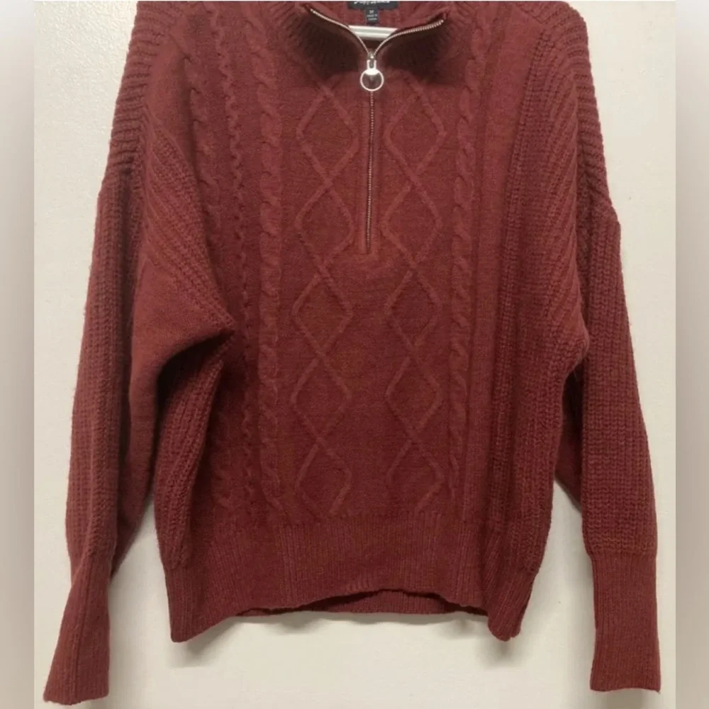 New! Flag & Anthem Womens Sweater Half Zip Pullover Red Medium Long Sleeve - Picture 5 of 12